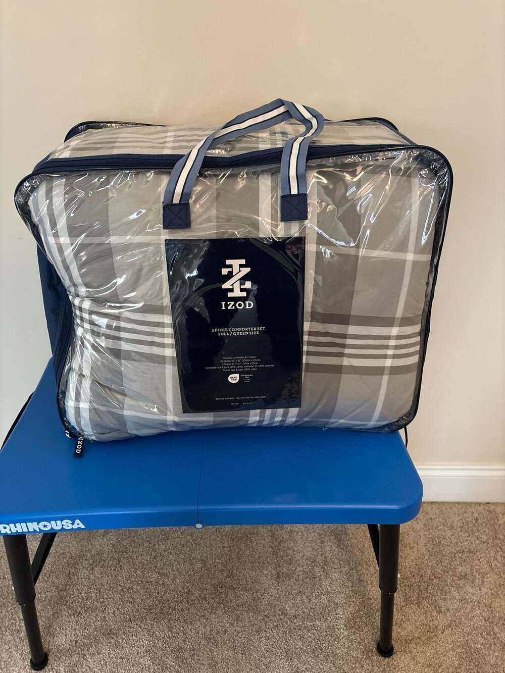 IZOD 3-Piece Grey Plaid Comforter Set, Full/Queen Size